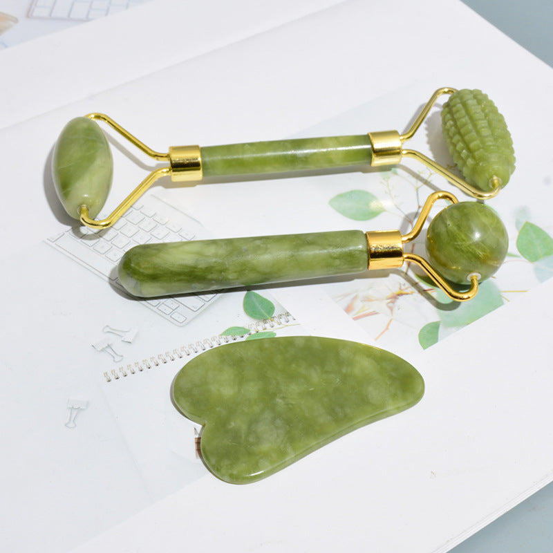 Wellness Beauty Massage Set Vibrant Skin Jade Kit Traditional Gua Sha Tools Skin Rejuvenation Jade Kit Revitalizing Facial Stone Set Relaxation Facial Massage Set Premium Jade Crystal Set