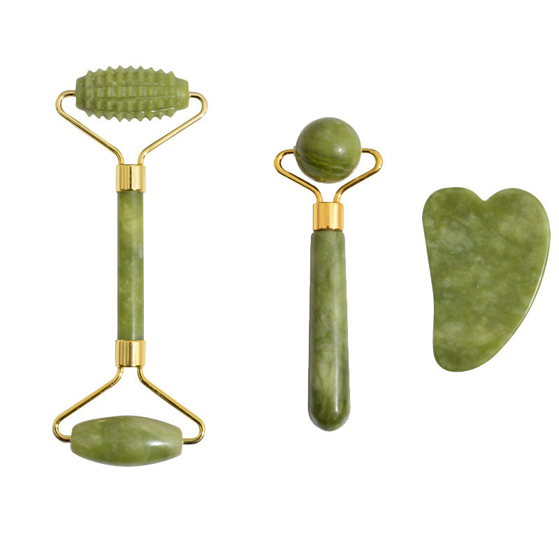 Wellness Beauty Massage Set Vibrant Skin Jade Kit Traditional Gua Sha Tools Skin Rejuvenation Jade Kit Revitalizing Facial Stone Set Relaxation Facial Massage Set Premium Jade Crystal Set