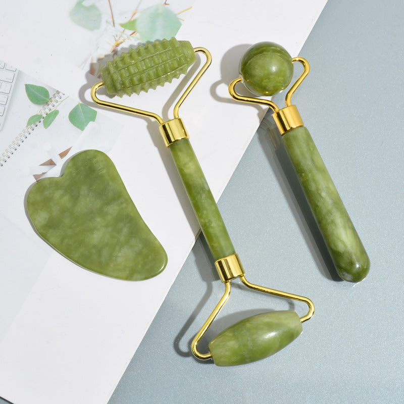 Wellness Beauty Massage Set Vibrant Skin Jade Kit Traditional Gua Sha Tools Skin Rejuvenation Jade Kit Revitalizing Facial Stone Set Relaxation Facial Massage Set Premium Jade Crystal Set